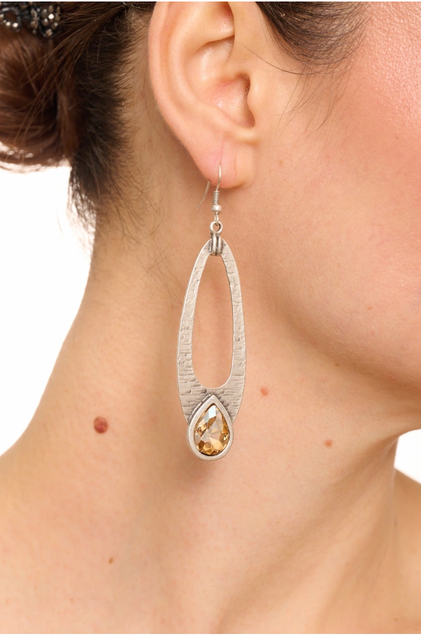 Kiraz Yellow Crystal Stoned Silver Plated Earring