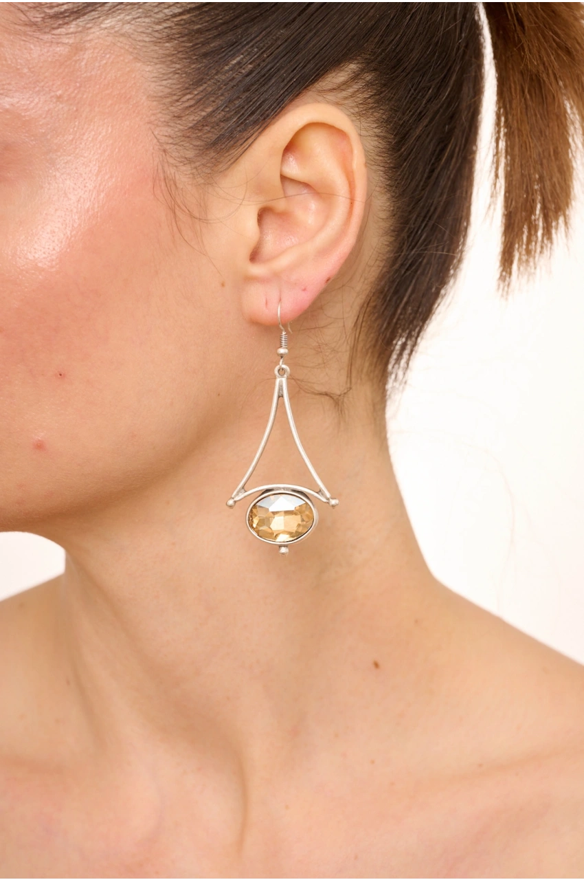 Kiraz Yellow Crystal Stoned Silver Plated Earring