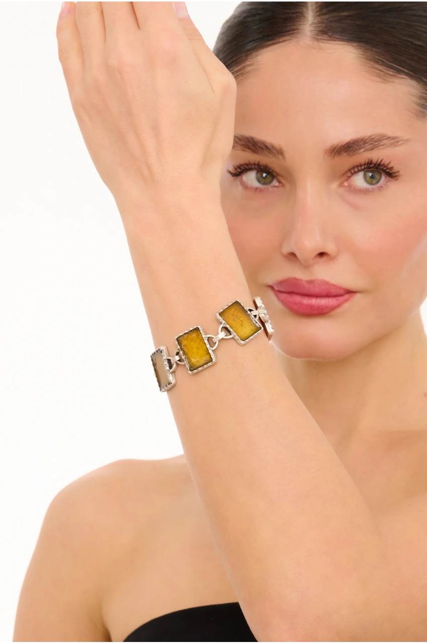 Kiraz Yellow Enameld Silver Plated Bracelet