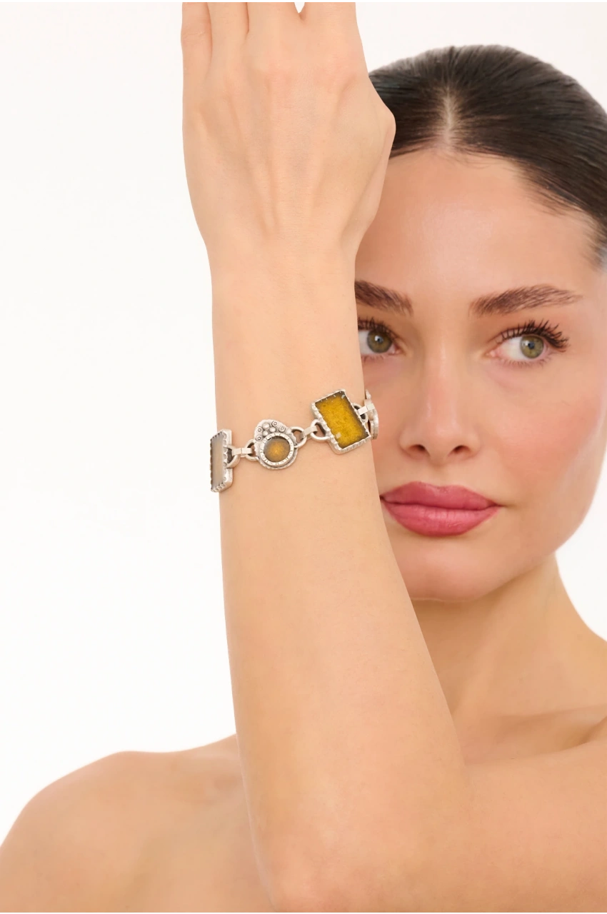 Kiraz Yellow Enameld Silver Plated Bracelet