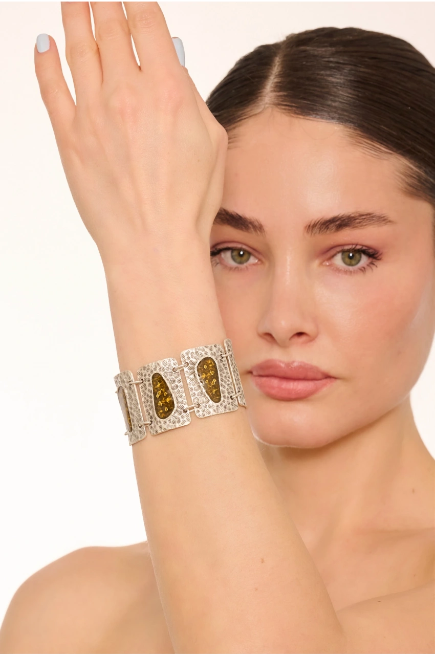 Kiraz Yellow Enameld Silver Plated Bracelet