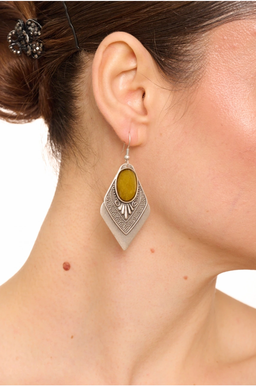 Kiraz Yellow Enameld Silver Plated Earring