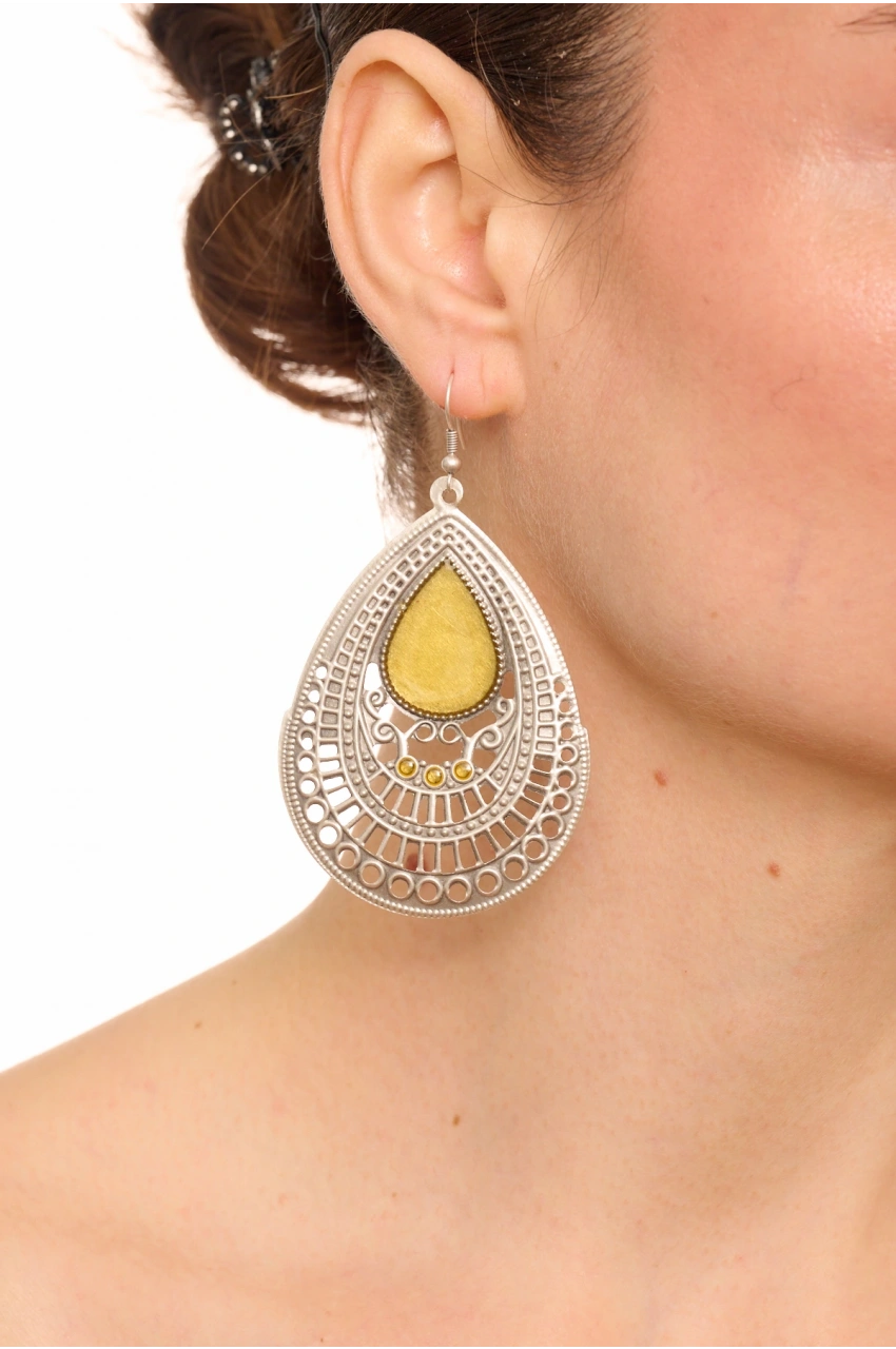 Kiraz Yellow Enameld Silver Plated Earring