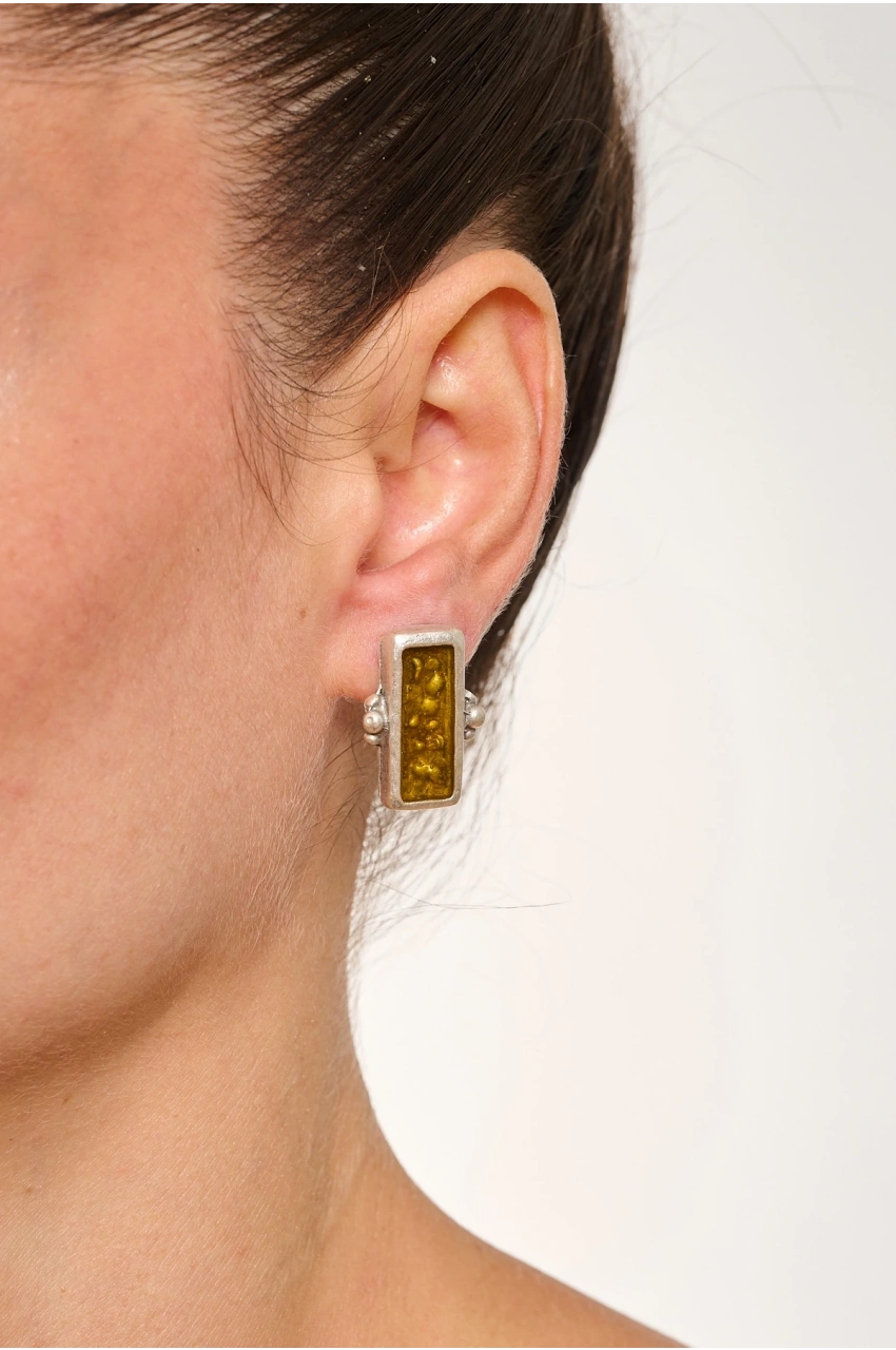 Kiraz Yellow Enameld Silver Plated Earring