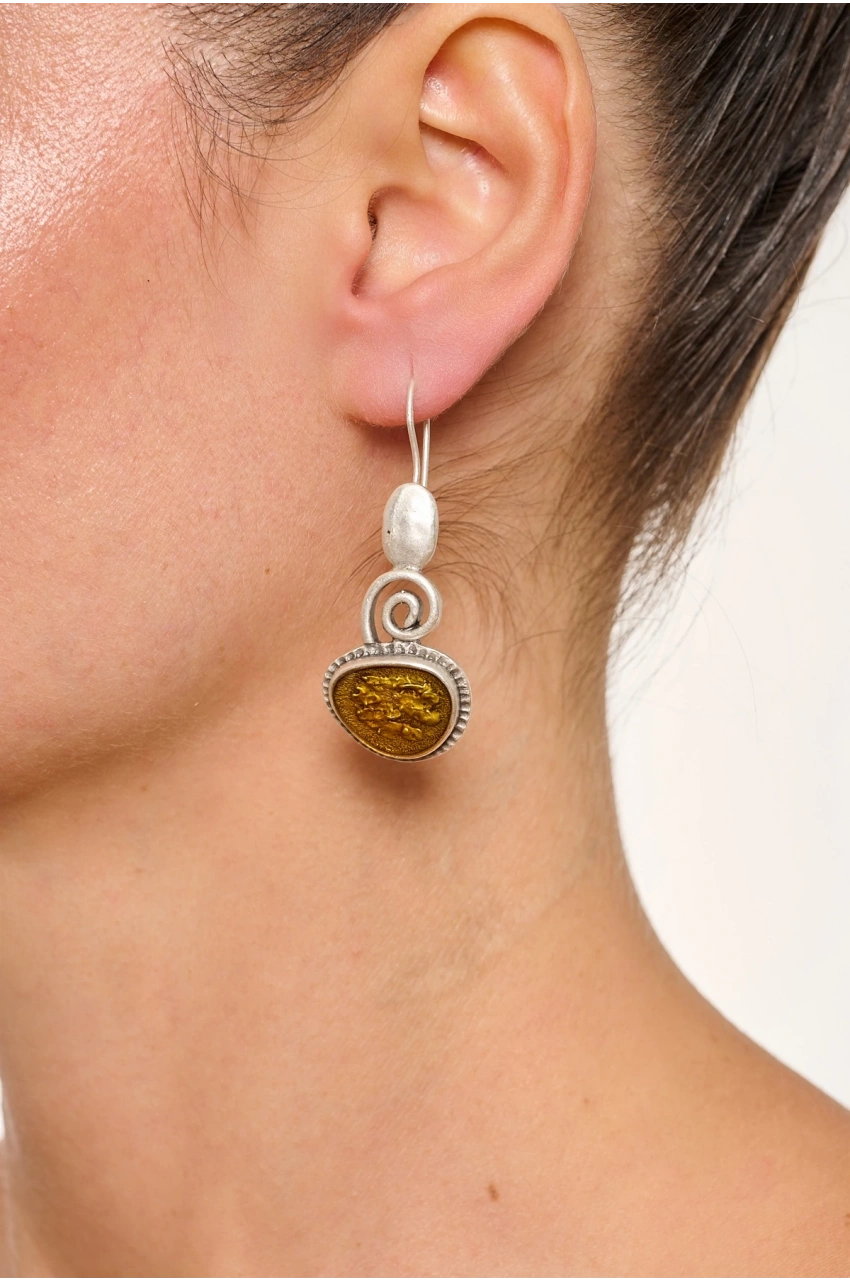 Kiraz Yellow Enameld Silver Plated Earring