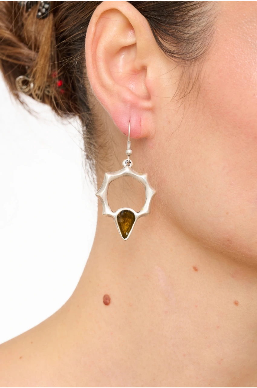 Kiraz Yellow Enameld Silver Plated Earring