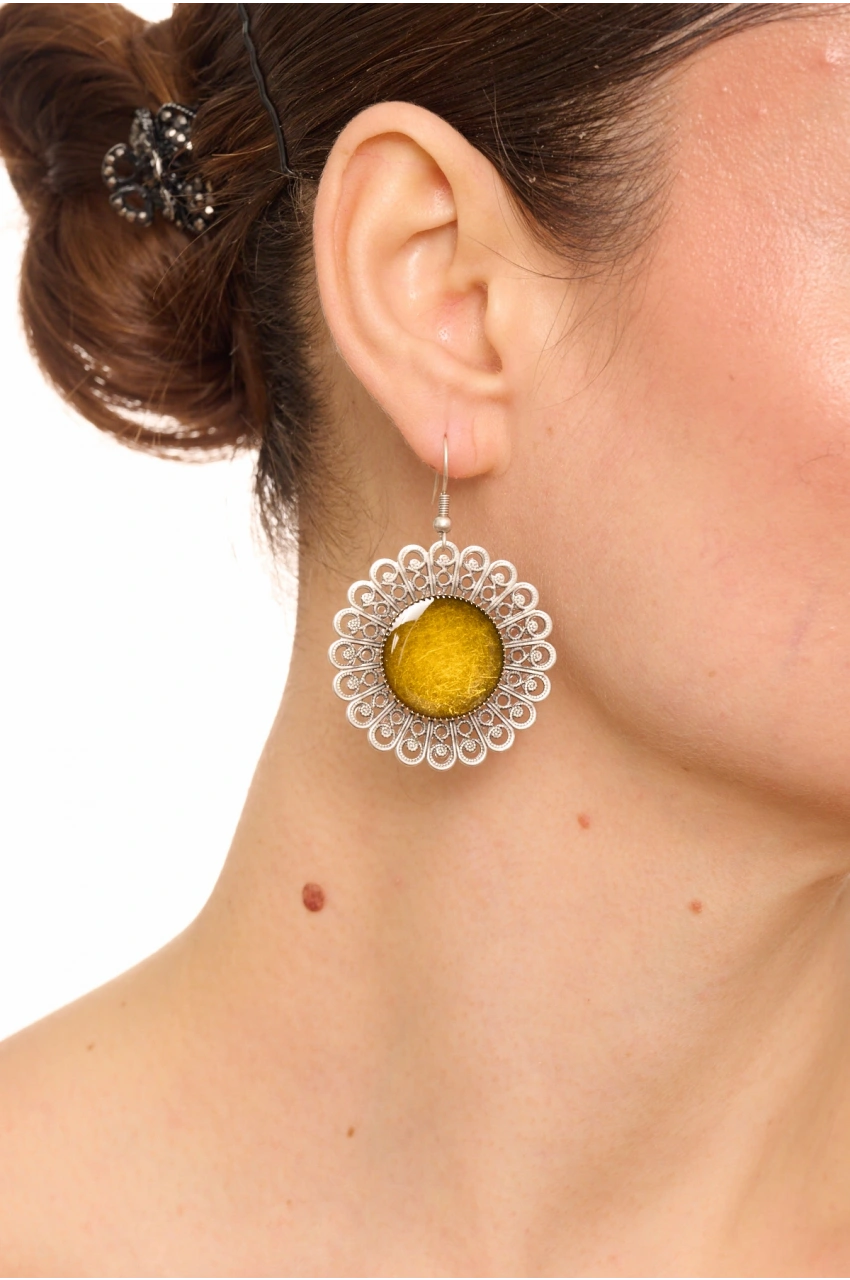 Kiraz Yellow Enameld Silver Plated Earring