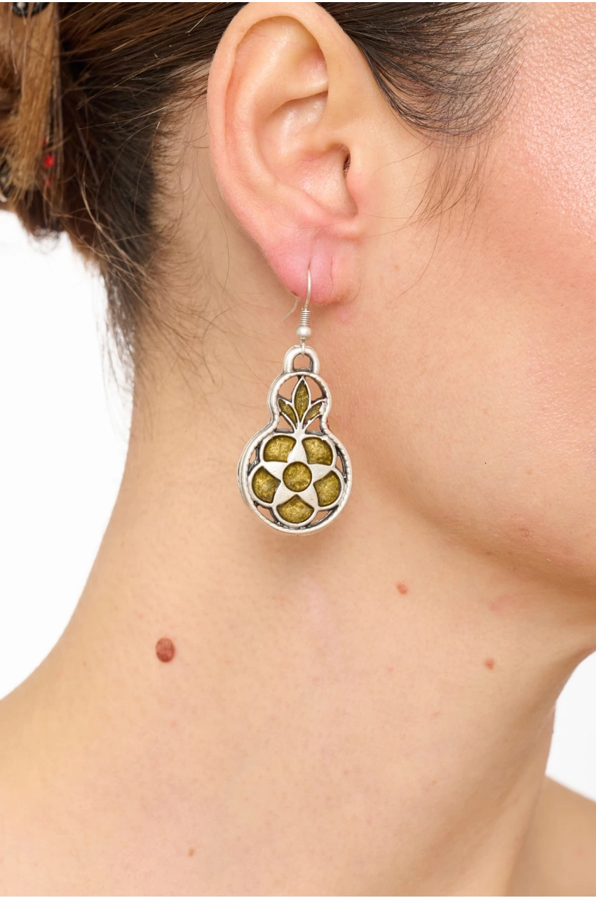 Kiraz Yellow Enameld Silver Plated Earring