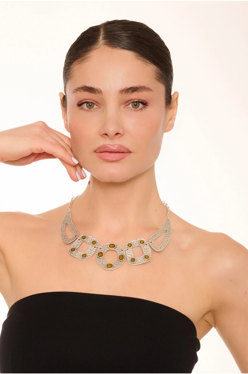 Kiraz Yellow Enameld Silver Plated Necklace