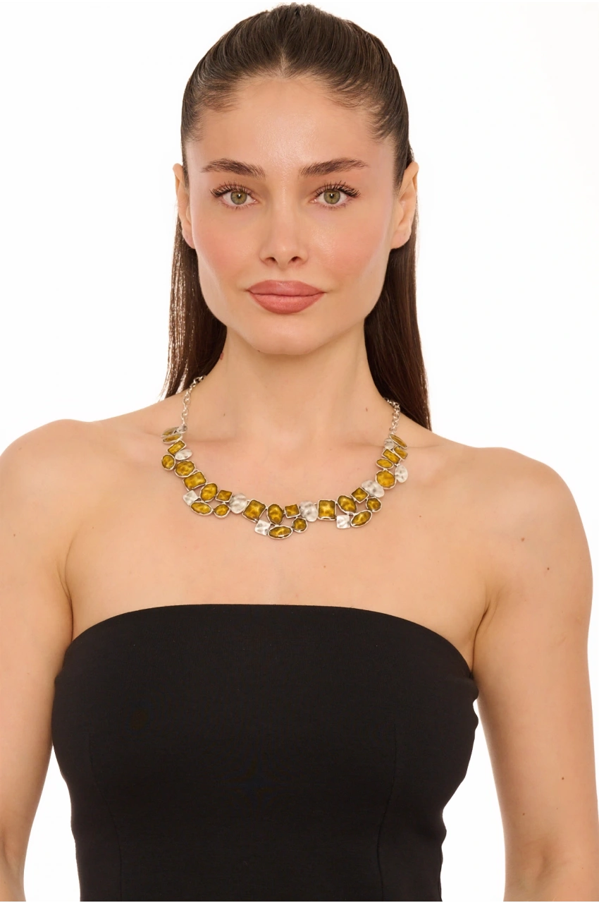 Kiraz Yellow Enameld Silver Plated Necklace