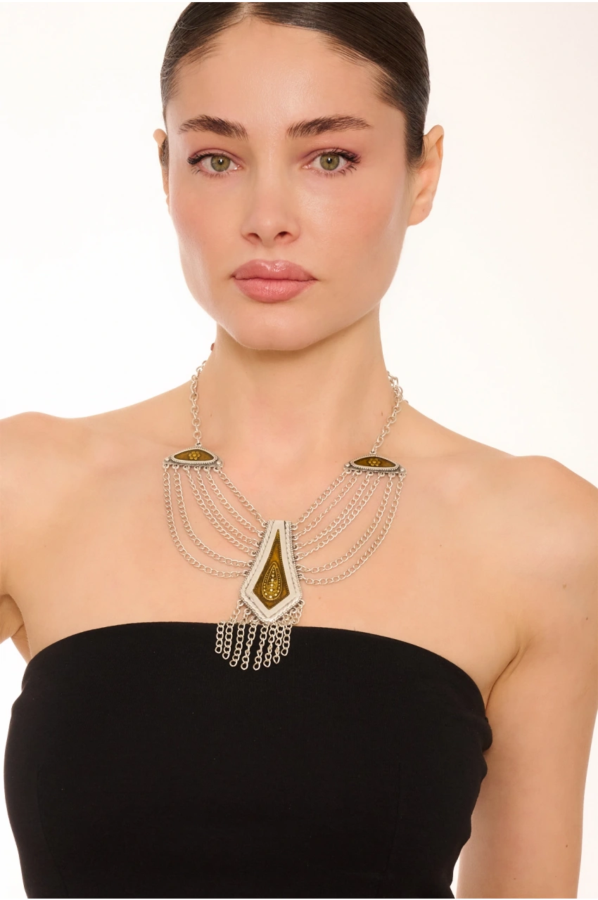 Kiraz Yellow Enameld Silver Plated Necklace