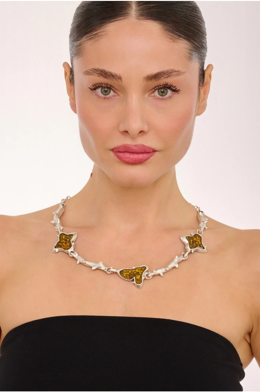 Kiraz Yellow Enameld Silver Plated Necklace