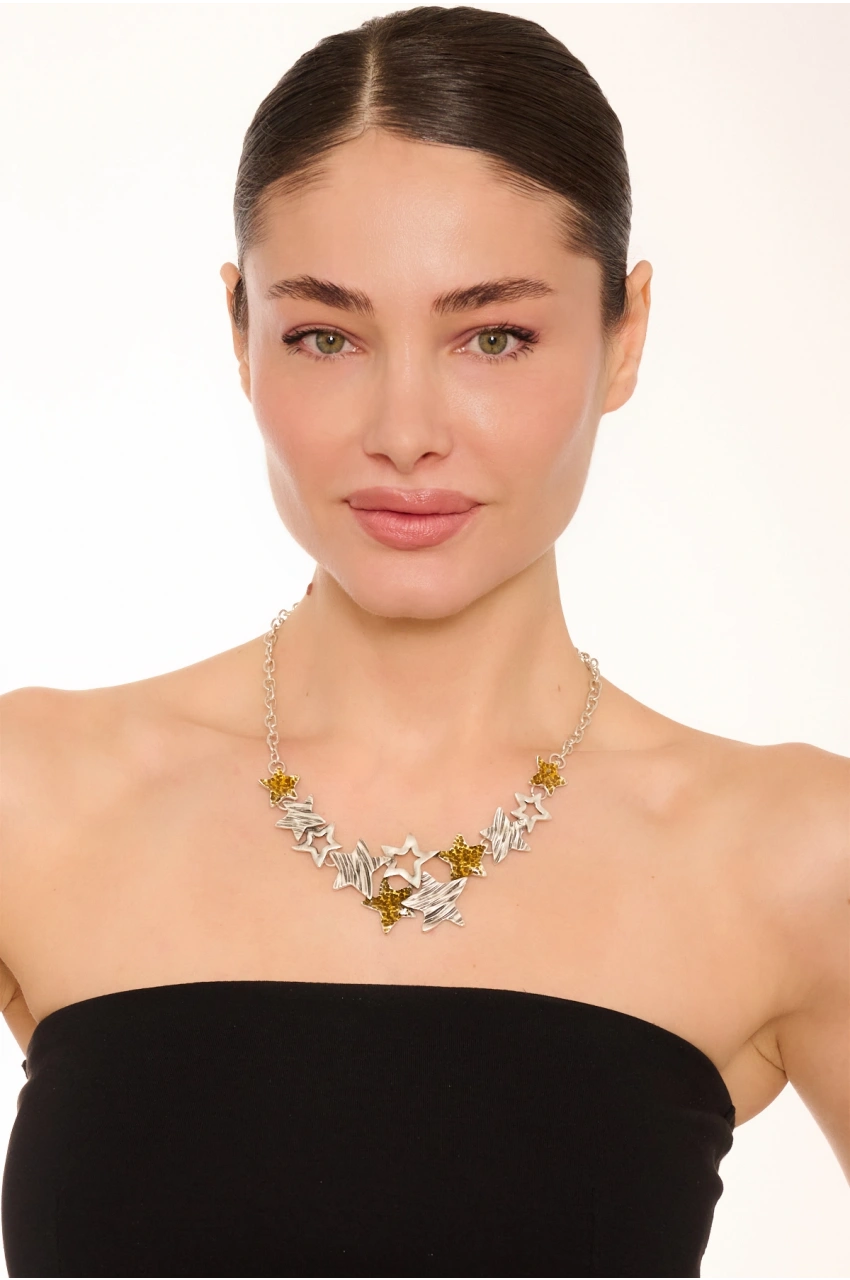 Kiraz Yellow Enameld Silver Plated Star Necklace