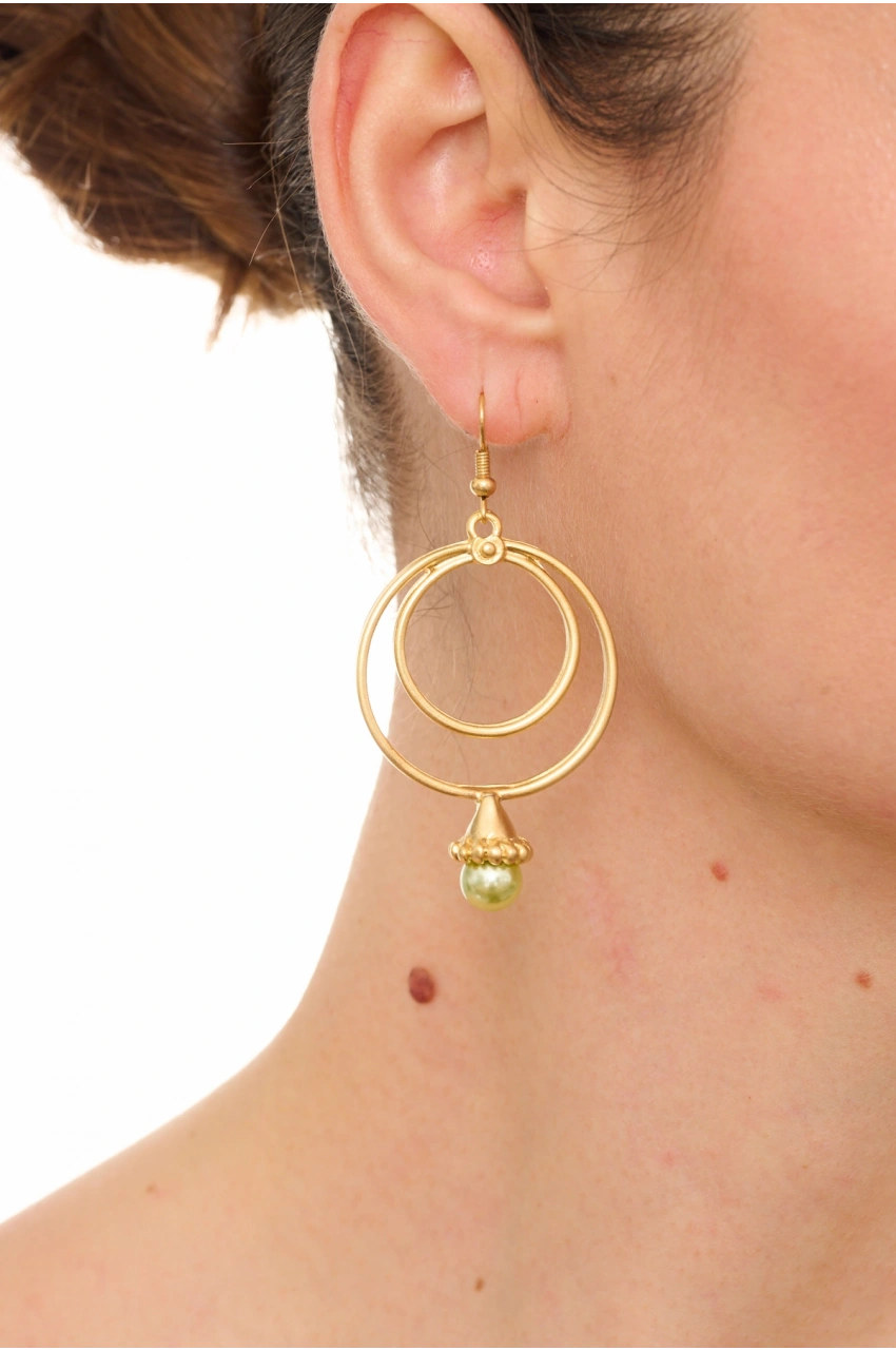 Kiraz Yellow Pearl Stoned Gold Plated Earring