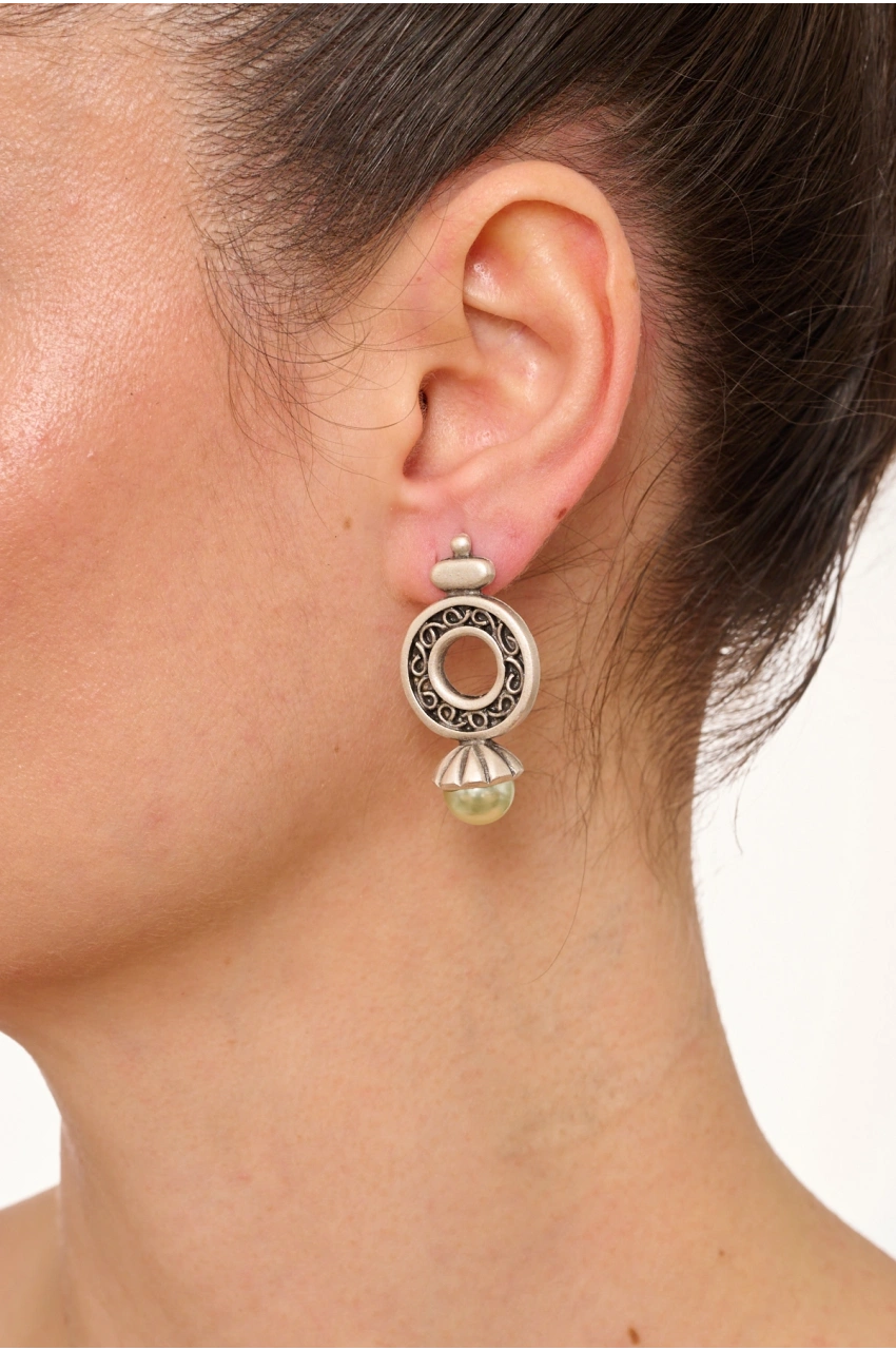 Kiraz Yellow Pearl Stoned Silver Plated Earring