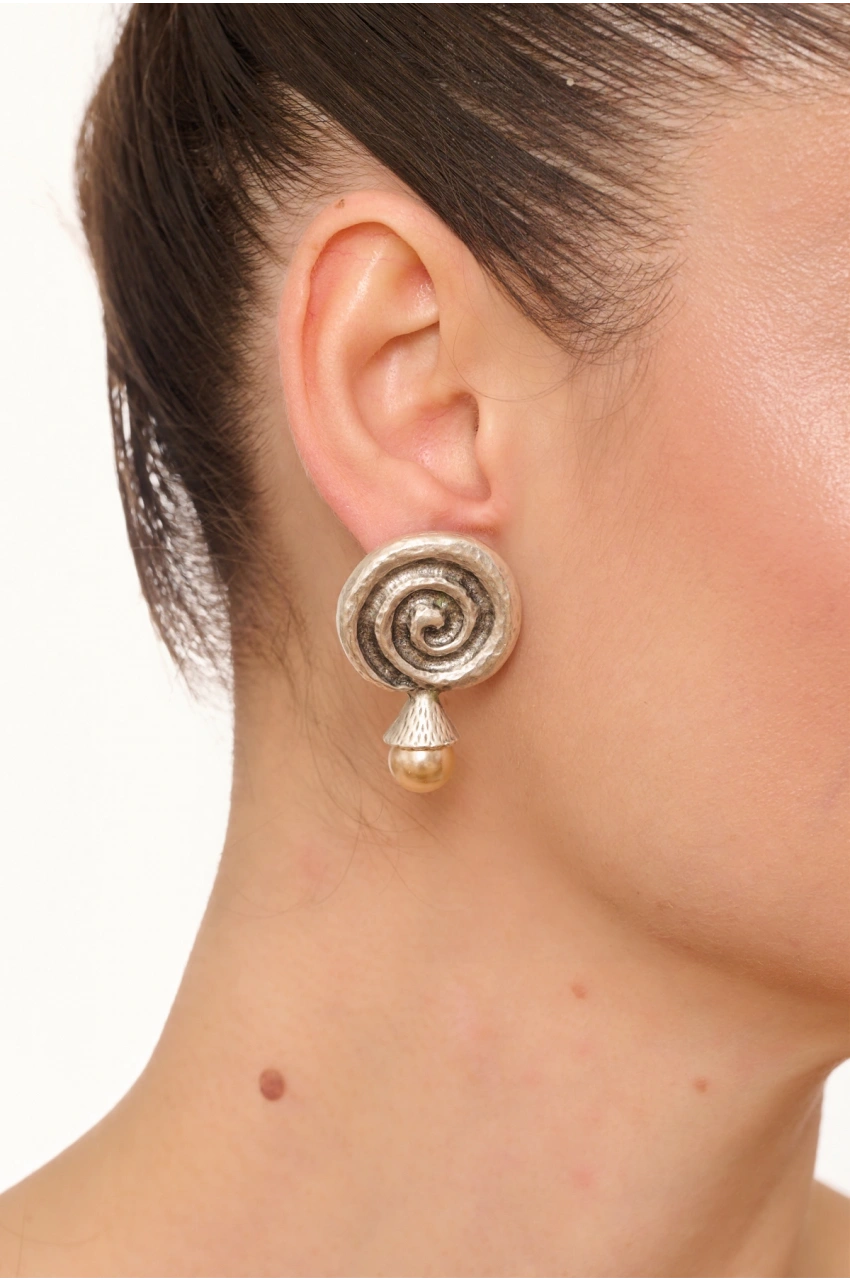 Kiraz Orange Pearl Stoned Silver Plated Earring