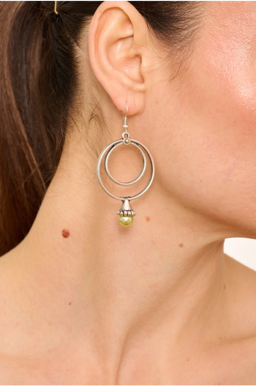 Kiraz Yellow Pearl Stoned Silver Plated Earring