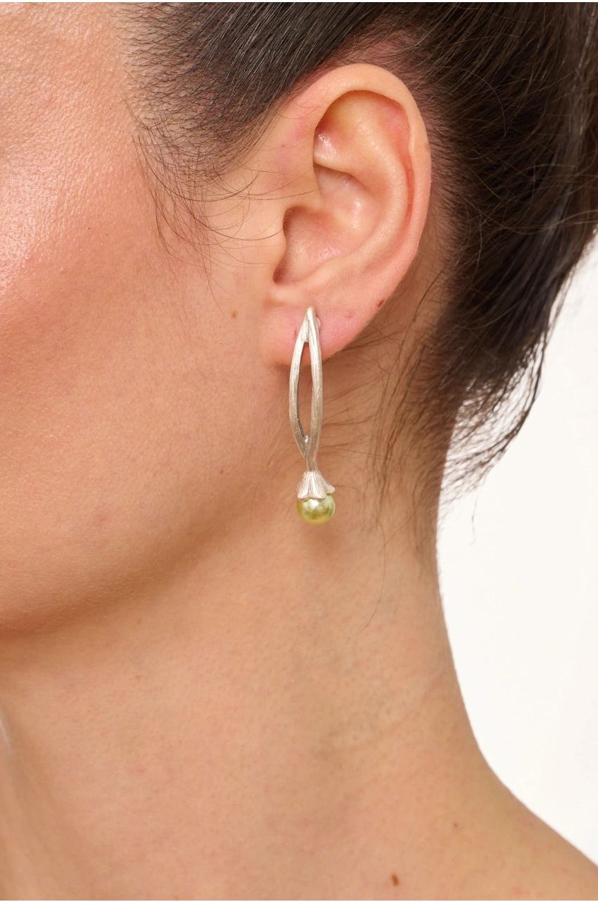 Kiraz Yellow Pearl Stoned Silver Plated Earring