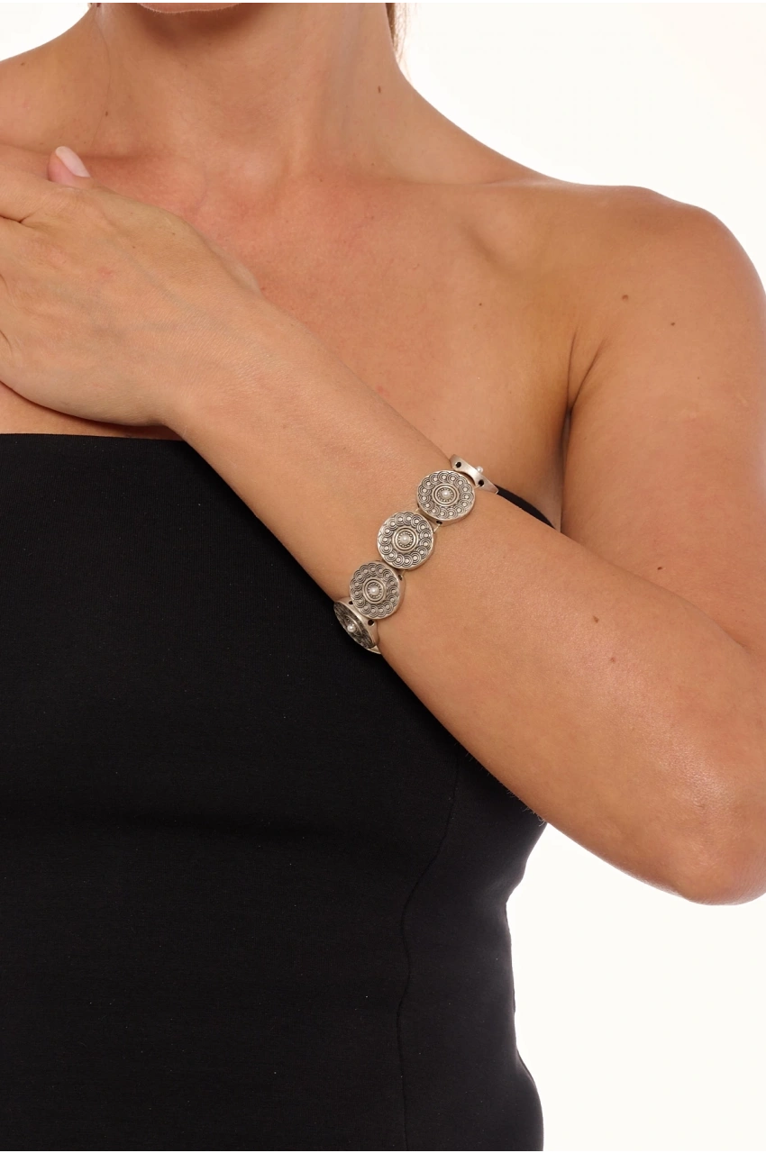 Kiraz Pearl Stoned Elastic Silver Plated Bracelet