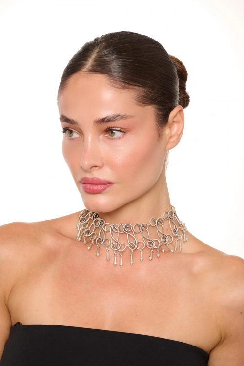 Kiraz Simple Silver Plated Choker Necklace