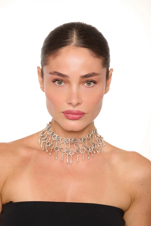 Kiraz Simple Silver Plated Choker Necklace