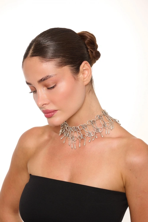 Kiraz Simple Silver Plated Choker Necklace