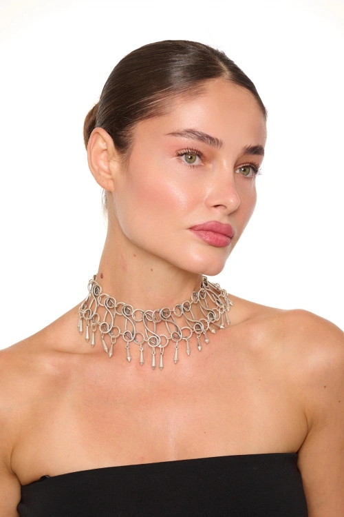 Kiraz Simple Silver Plated Choker Necklace
