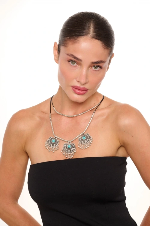 Kiraz Turquoise Stoned Silver Plated Necklace