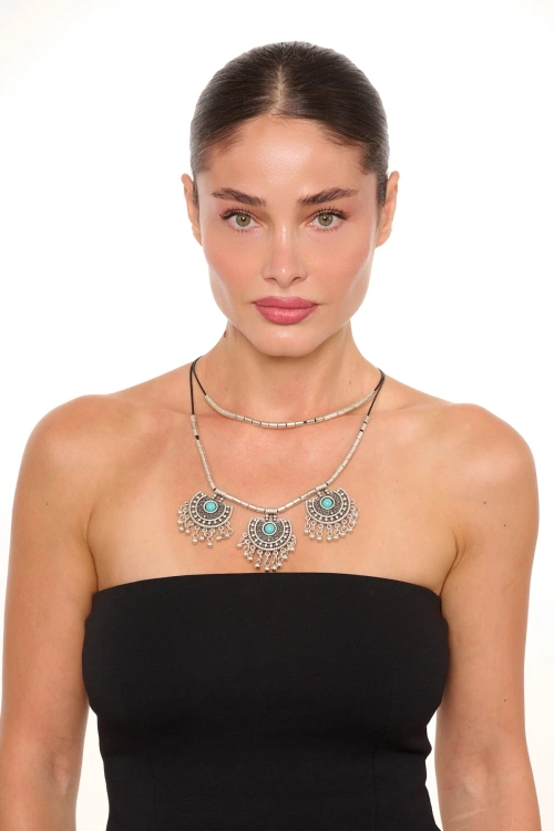 Kiraz Turquoise Stoned Silver Plated Necklace