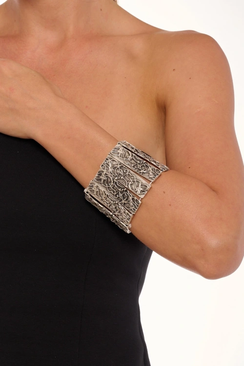 Kiraz Elastic Silver Plated Bracelet