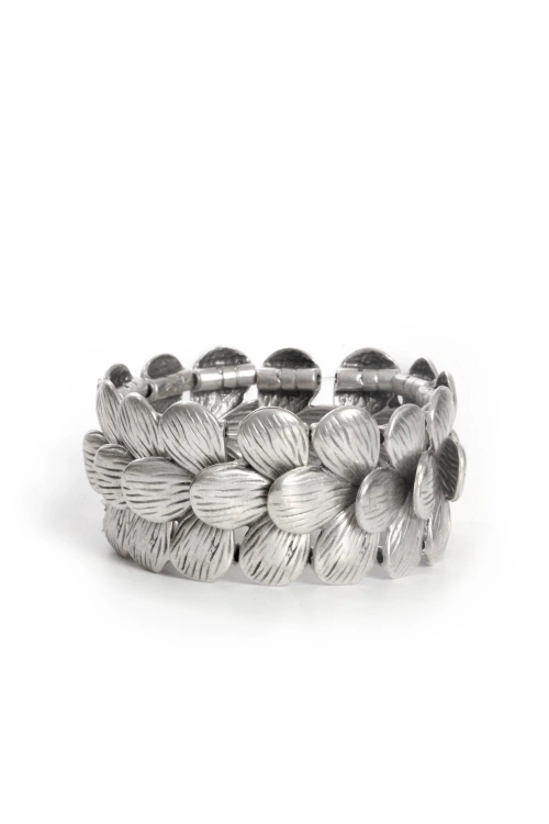 Kiraz Elastic Silver Plated Flower Bracelet