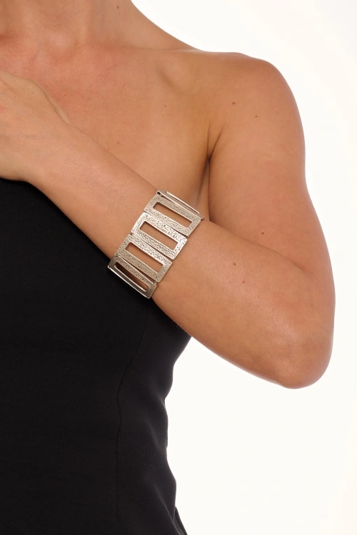 Antique Silver-Plated, Expanding, Rectangular Shape Bracelet