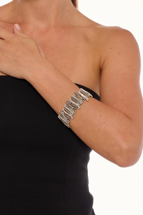 Kiraz Elastic Silver Plated Bracelet