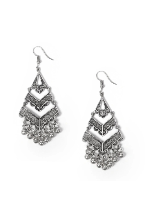 Beaded Tassel Geometric Earrings