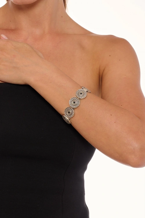 Kiraz Black Enemaled Silver Plated Bracelet