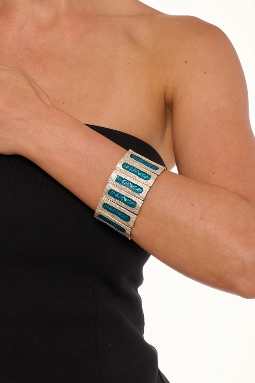 Kiraz Blue Enameled Silver Plated Bracelet