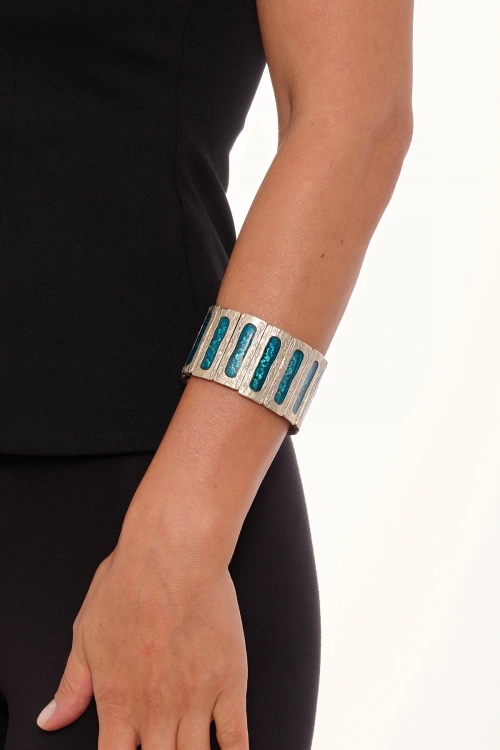 Kiraz Blue Enameled Silver Plated Bracelet