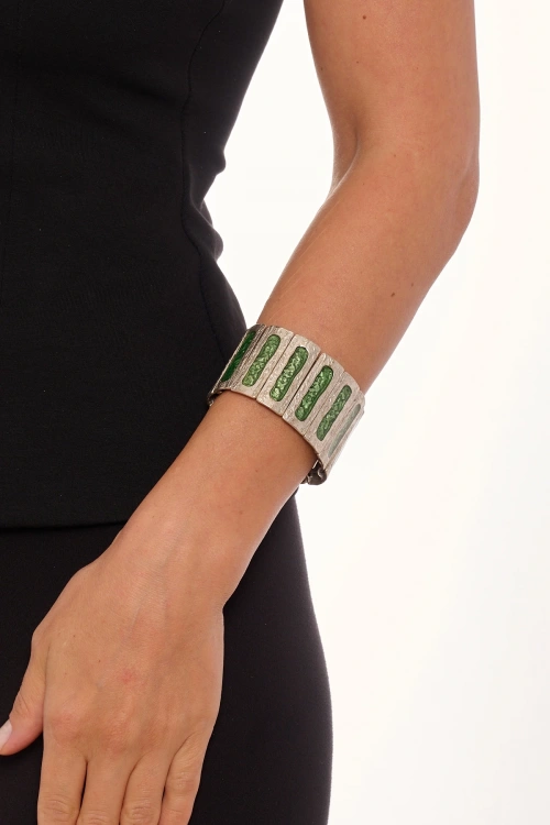 Kiraz Green Enameled Silver Plated Necklace