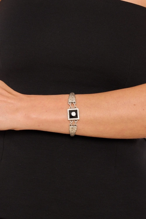 Kiraz Black Crystal Stoned Silver Plated Bracelet