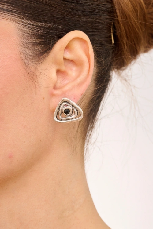 Kiraz Black Crystal Stoned Silver Plated Earring