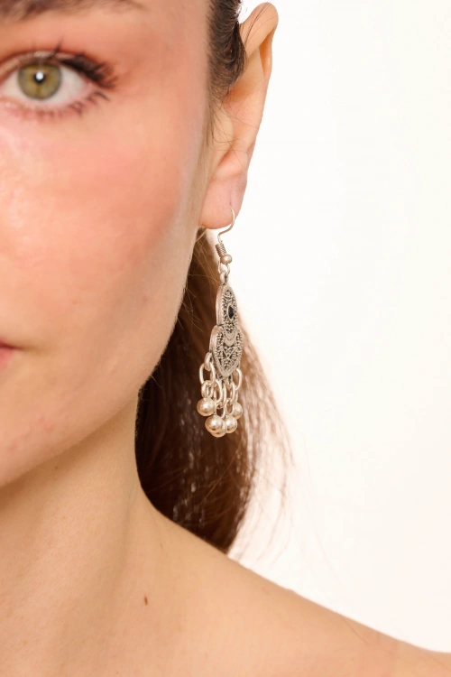 Kiraz Black Crystal Stoned Silver Plated Earring