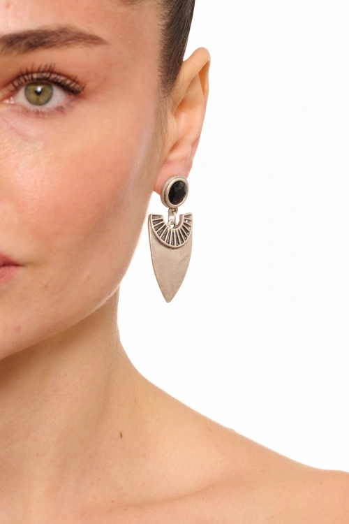 Kiraz Black Crystal Stoned Silver Plated Earring