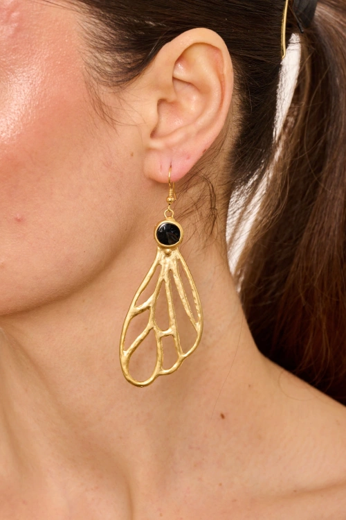Kiraz Black Enemaled Gold Plated Earring