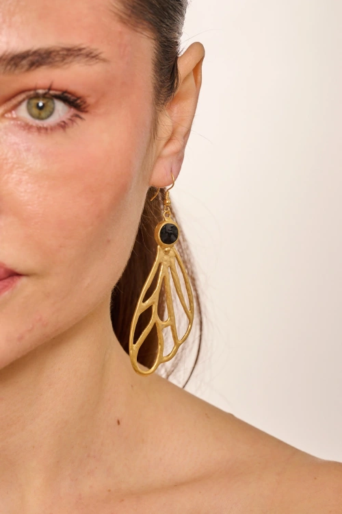 Kiraz Black Enemaled Gold Plated Earring