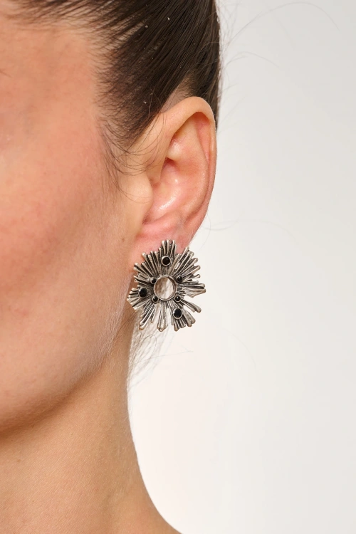 Kiraz Black Enemaled Silver Plated Earring