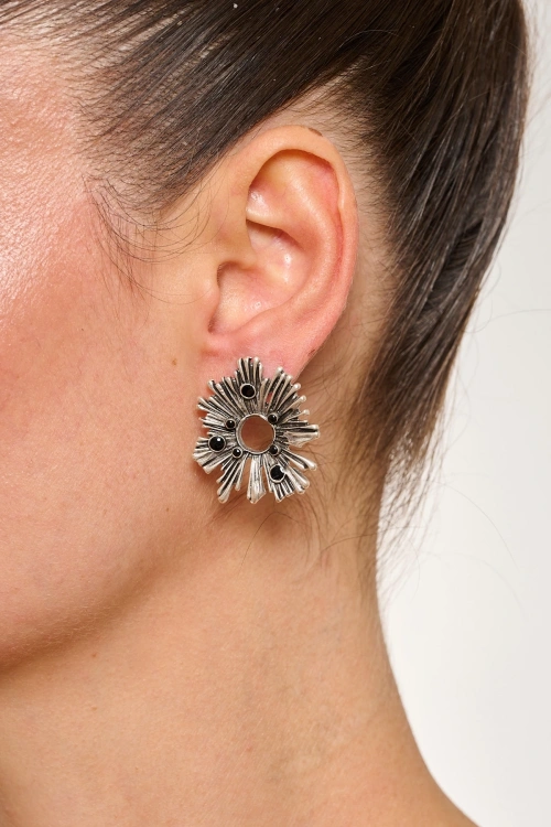 Kiraz Black Enemaled Silver Plated Earring