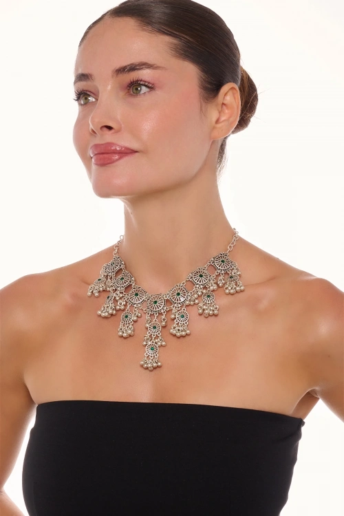 Kiraz Emerald Crystal Silver Plated Necklace