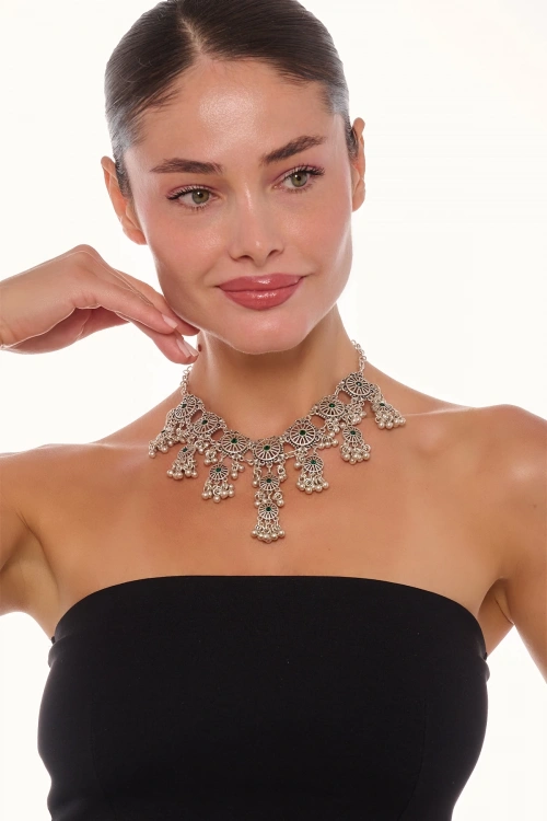 Kiraz Emerald Crystal Silver Plated Necklace