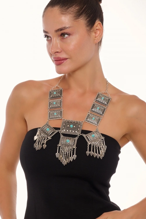 Kiraz Turquoise Stoned Silver Plated Necklace