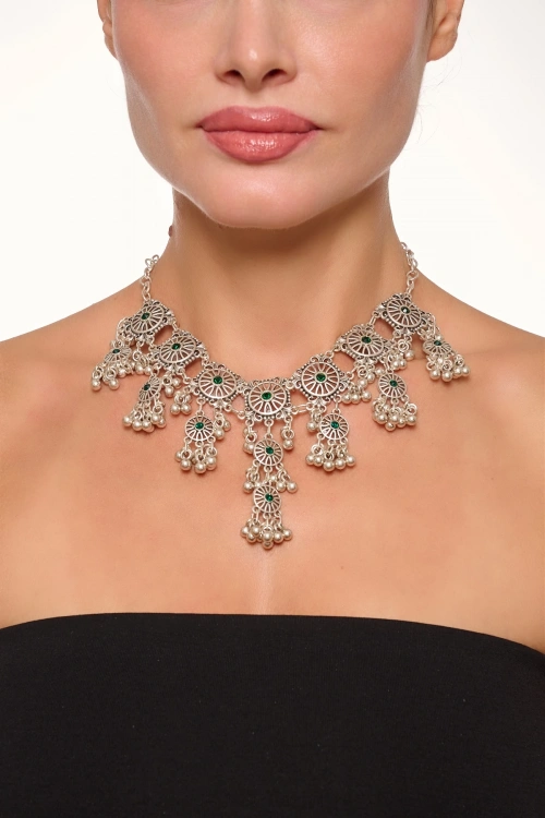 Kiraz Emerald Crystal Silver Plated Necklace